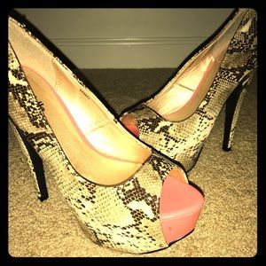 Sold Charlotte Russe Snake Print Peep Toe Heels